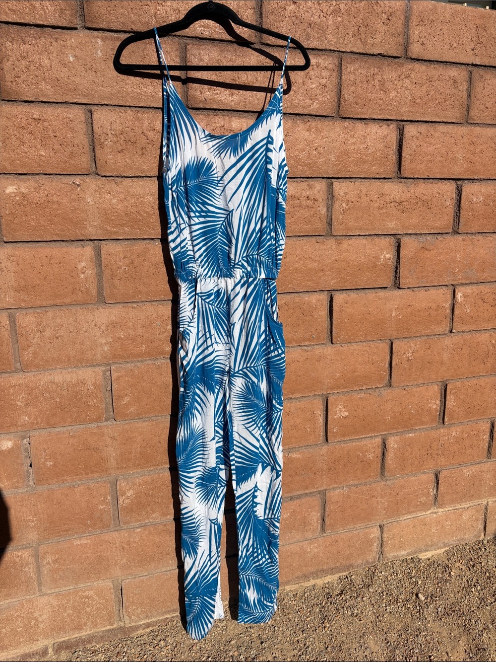 NWOT Mikoh Blue & White Palms Jumpsuit size 1